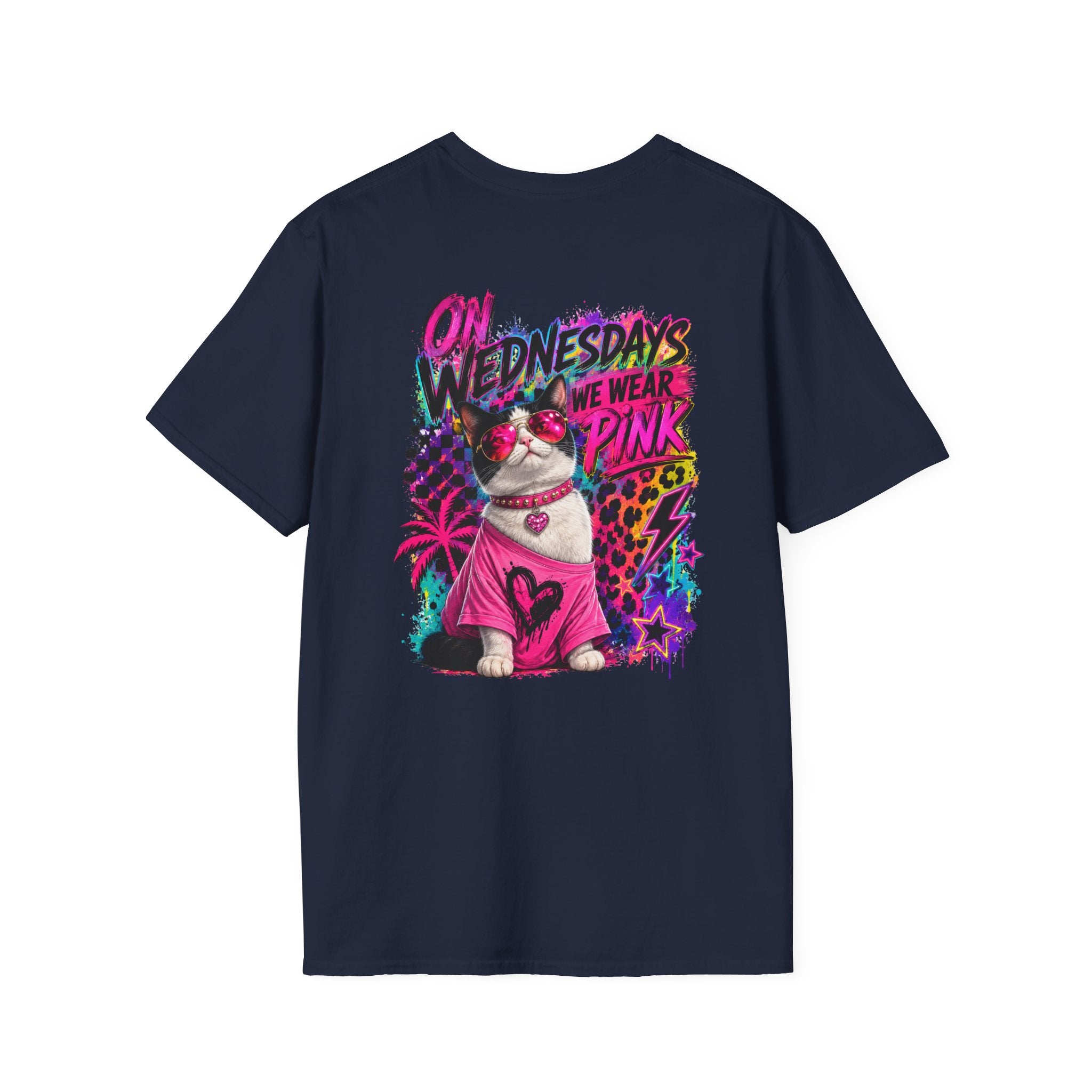 On Wednesdays We Wear Pink Cat Shirt | Retro Neon Leopard Print Tee