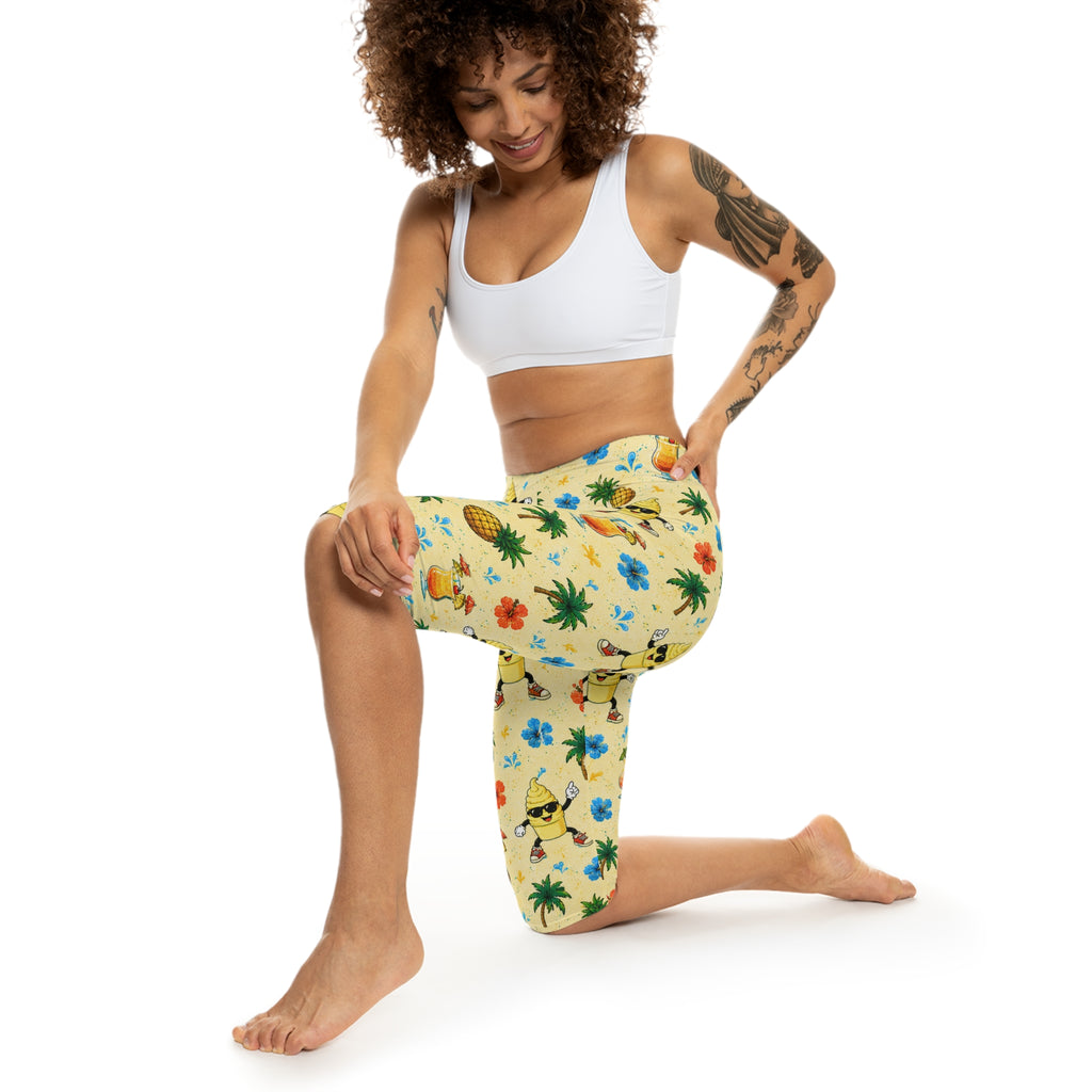 Disney Cruise-Inspired Tropical Capri Leggings | Pineapple, Tropical Drink & Island Print | Matching Family Vacation Bottoms