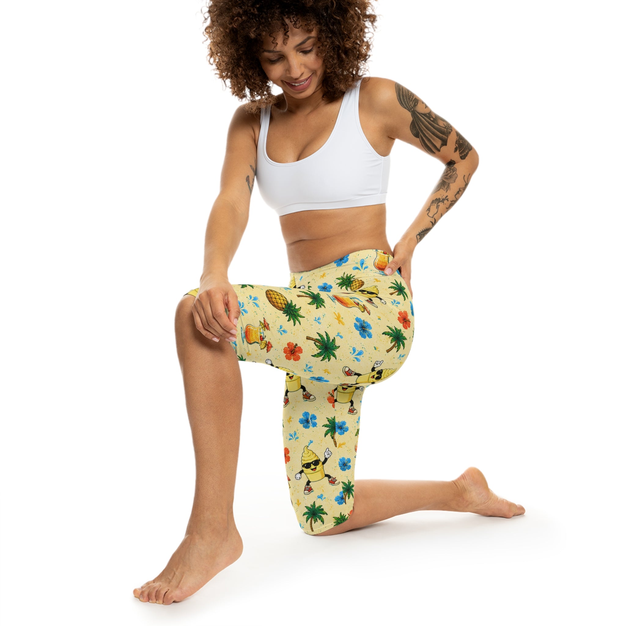 Disney Cruise-Inspired Tropical Capri Leggings | Pineapple, Tropical Drink & Island Print | Matching Family Vacation Bottoms
