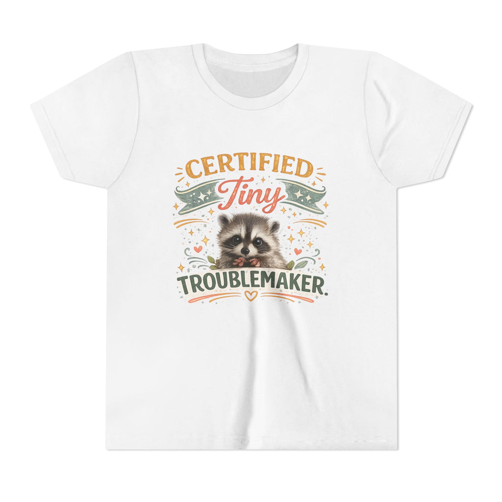 Youth Tee - "Certified Tiny Troublemaker" Raccoon Kids Shirt