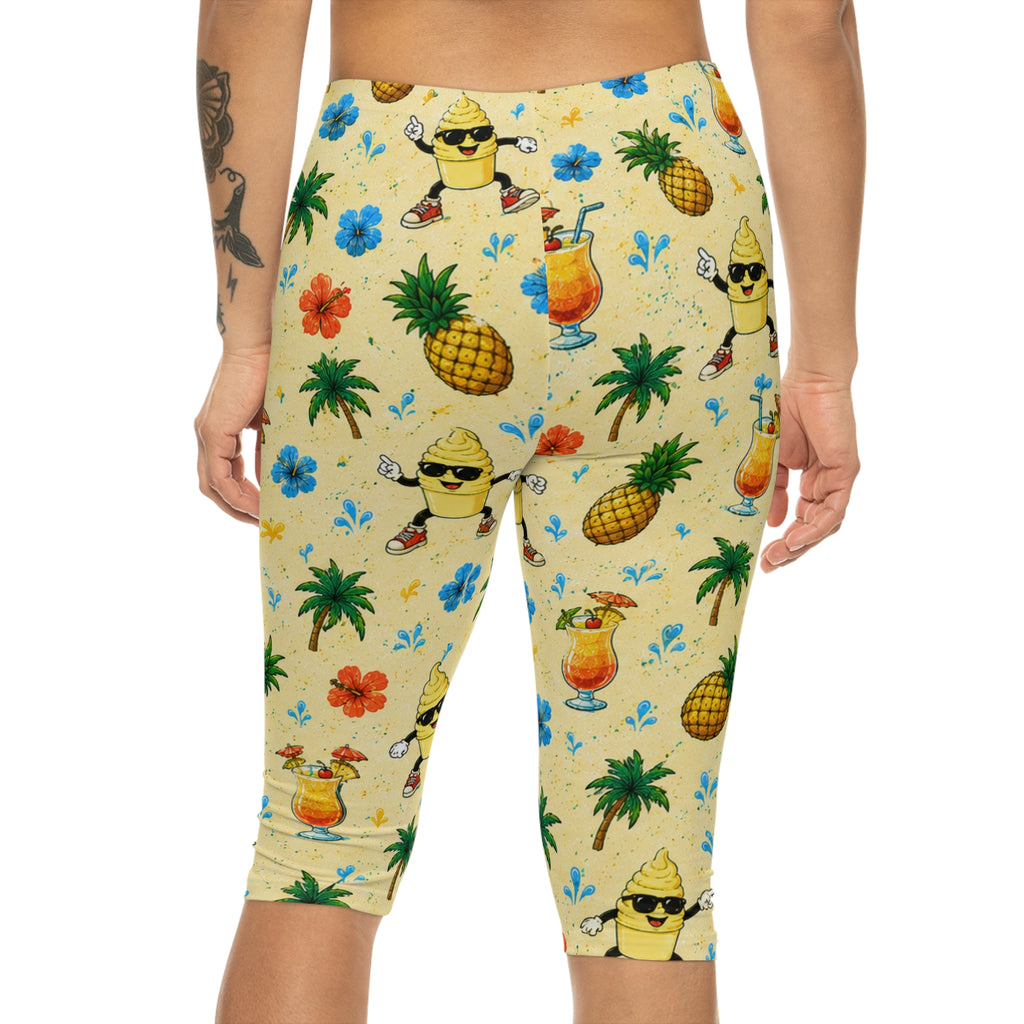 Disney Cruise-Inspired Tropical Capri Leggings | Pineapple, Tropical Drink & Island Print | Matching Family Vacation Bottoms