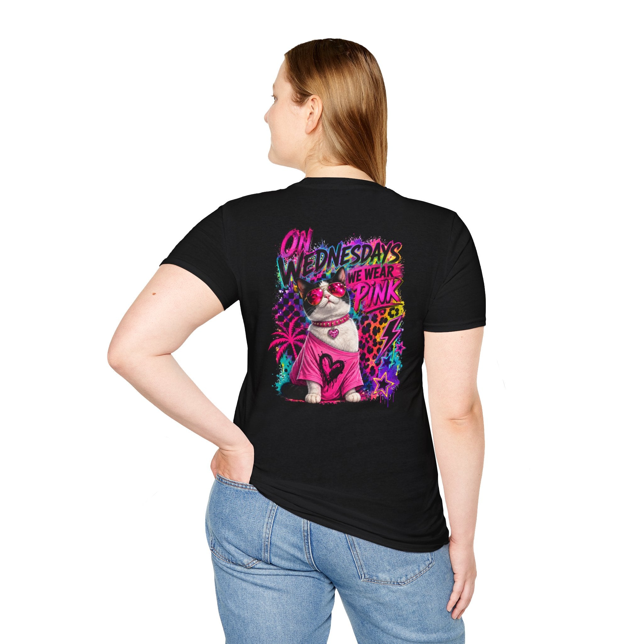 On Wednesdays We Wear Pink Cat Shirt | Retro Neon Leopard Print Tee