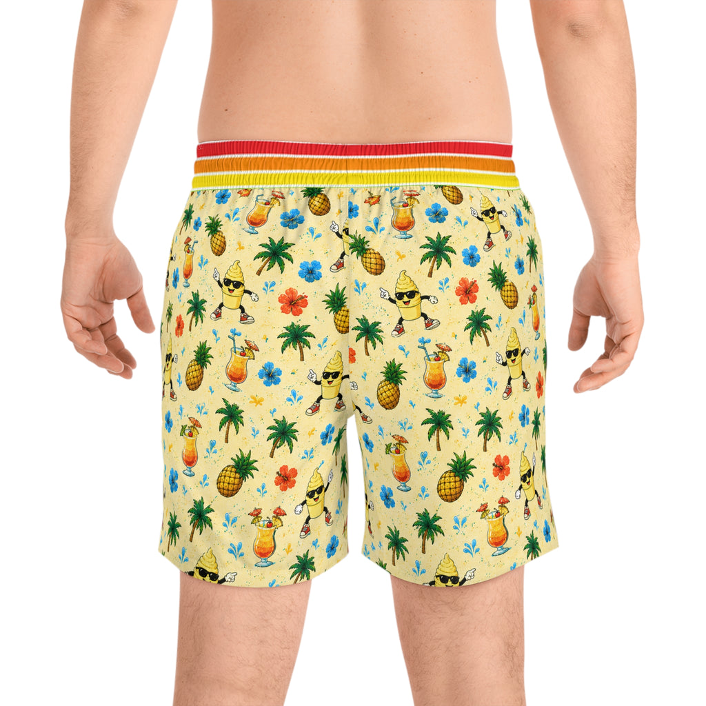 Disney Cruise-Inspired Tropical Swim Shorts | Pineapple, Tropical Drink & Island Print | Matching Family Vacation Swimwear