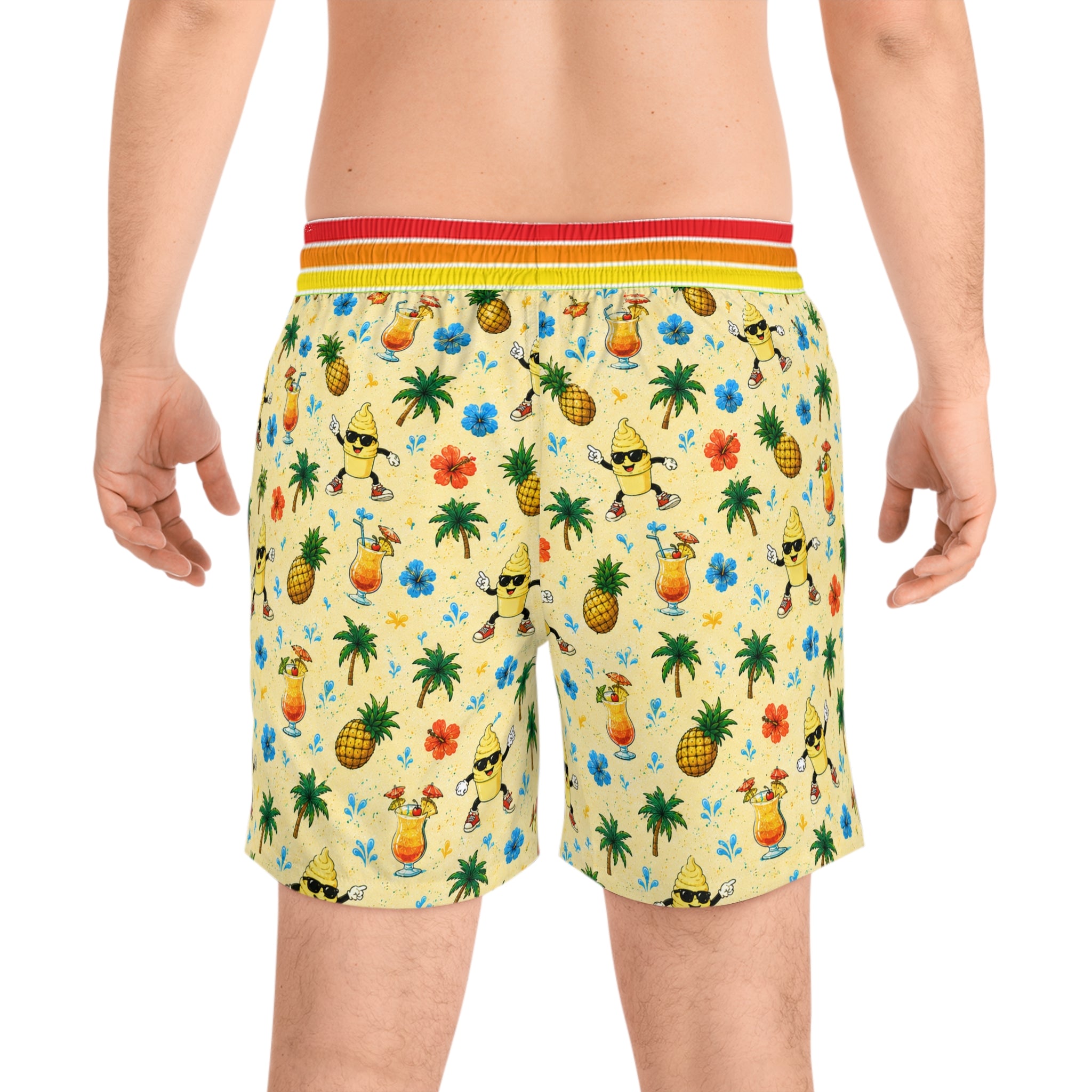 Disney Cruise-Inspired Tropical Swim Shorts | Pineapple, Tropical Drink & Island Print | Matching Family Vacation Swimwear