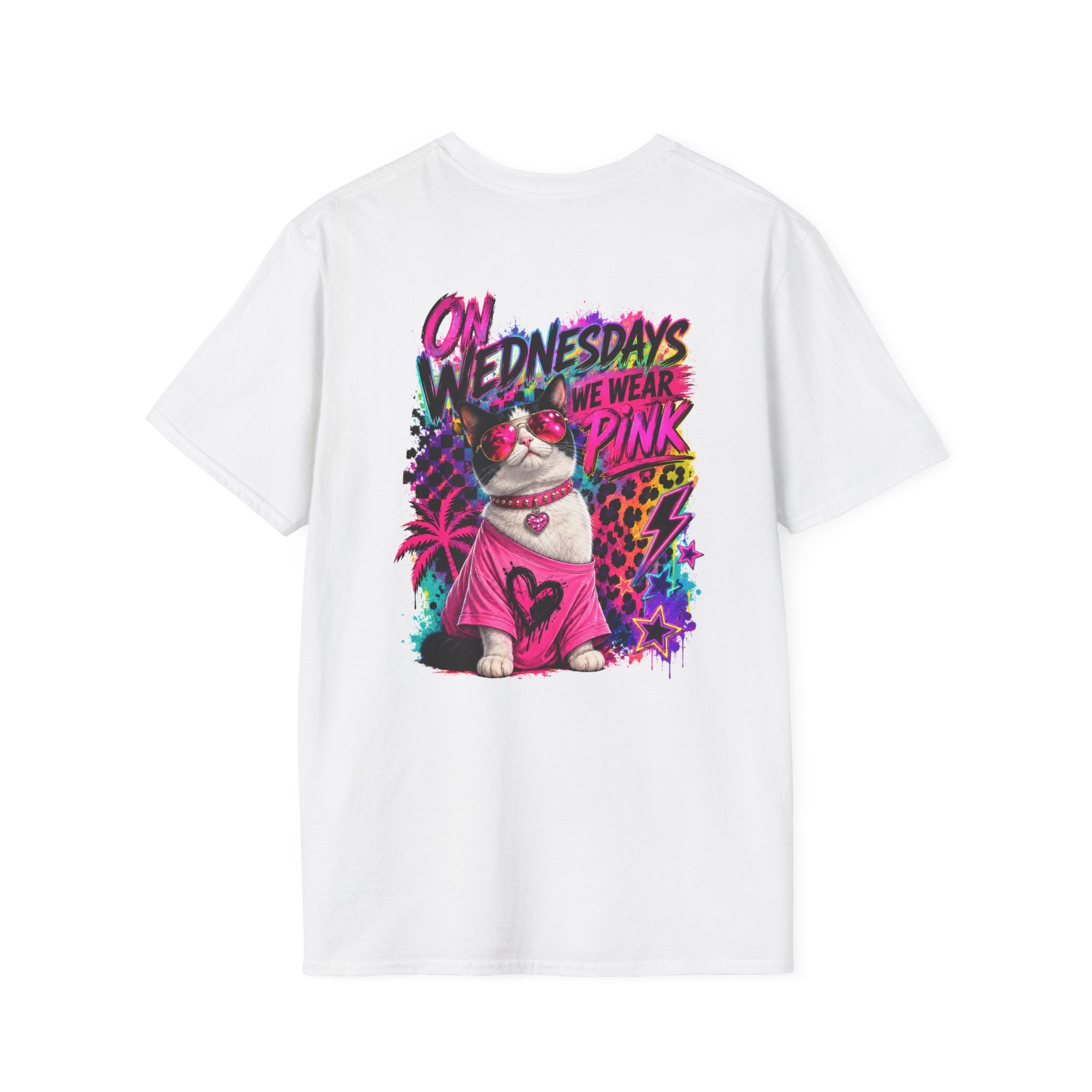 On Wednesdays We Wear Pink Cat Shirt | Retro Neon Leopard Print Tee