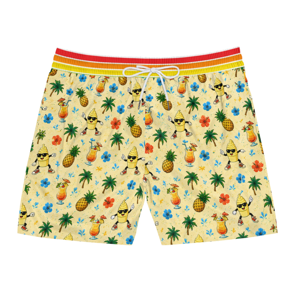Disney Cruise-Inspired Tropical Swim Shorts | Pineapple, Tropical Drink & Island Print | Matching Family Vacation Swimwear