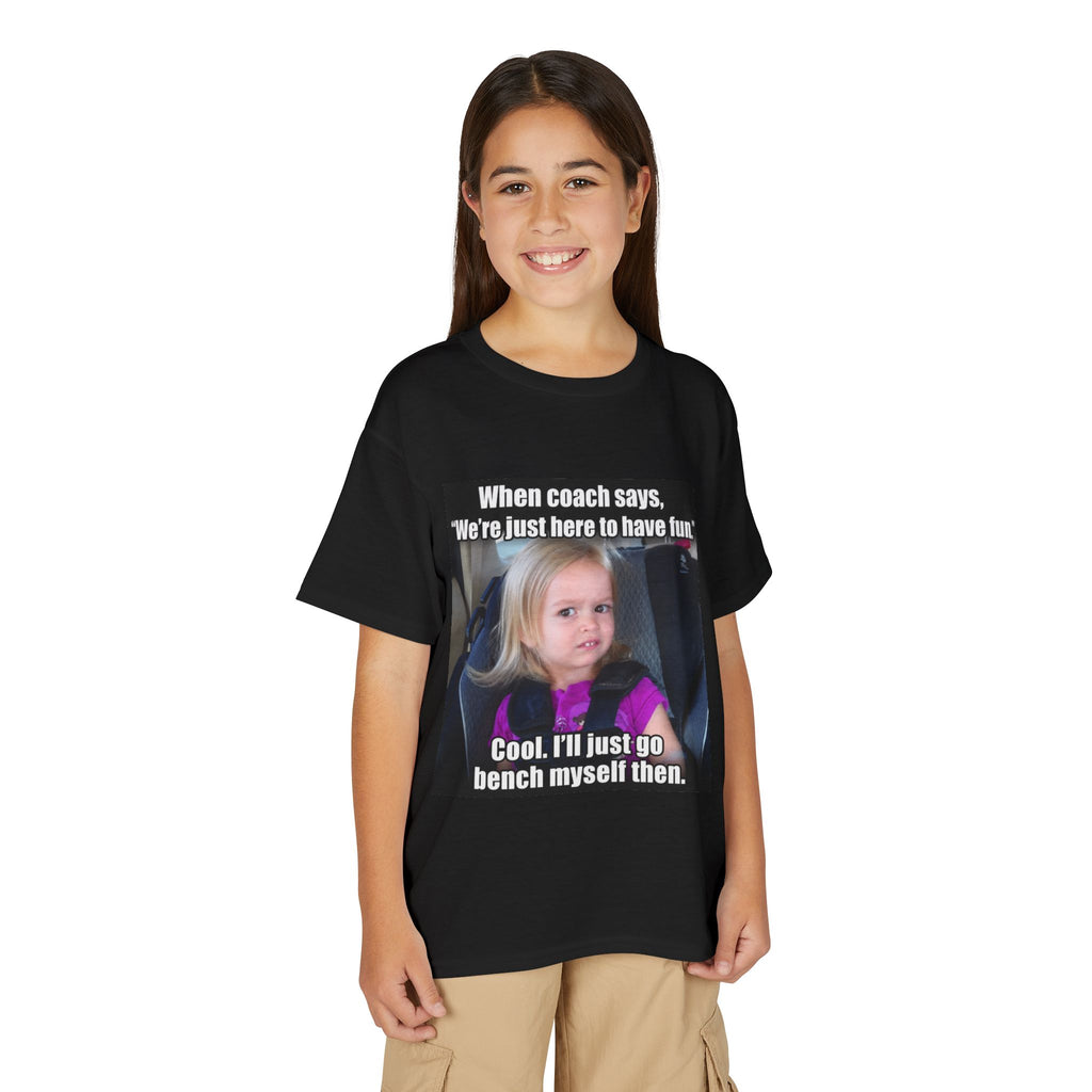 Youth T-Shirt — Funny Softball or Baseball Bench Meme "Cool. I'll just go bench myself then."