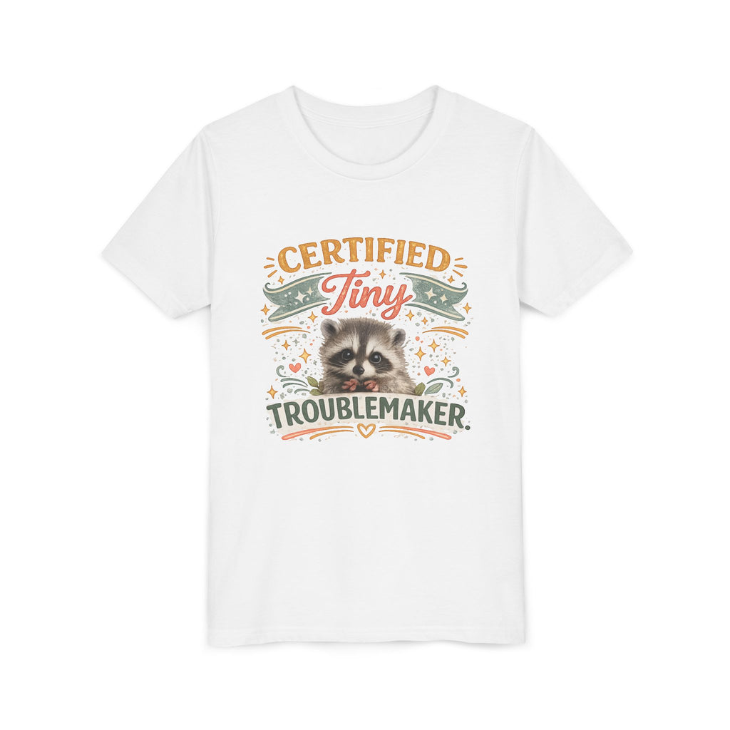 Youth Tee - "Certified Tiny Troublemaker" Raccoon Kids Shirt