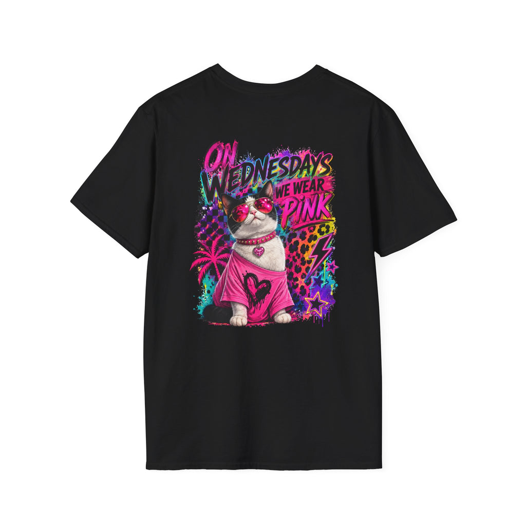 On Wednesdays We Wear Pink Cat Shirt | Retro Neon Leopard Print Tee