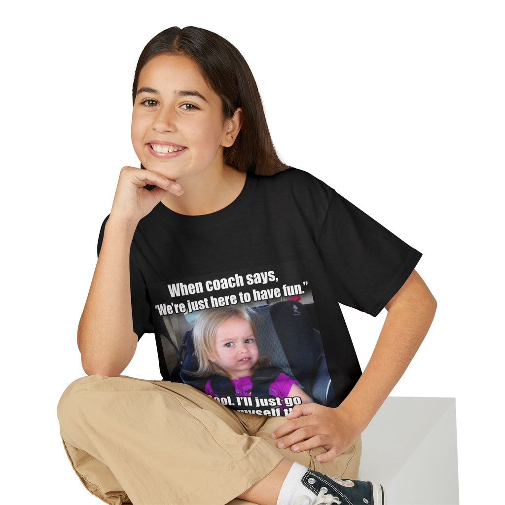 Youth T-Shirt — Funny Softball or Baseball Bench Meme "Cool. I'll just go bench myself then."