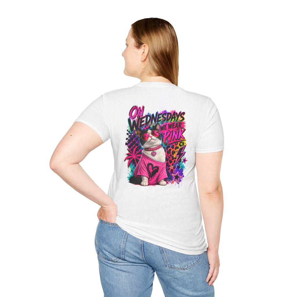 On Wednesdays We Wear Pink Cat Shirt | Retro Neon Leopard Print Tee