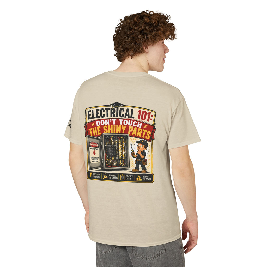 Electrical 101 T-Shirt — "Don't Touch the Shiny Parts" Retro Electrician Tee