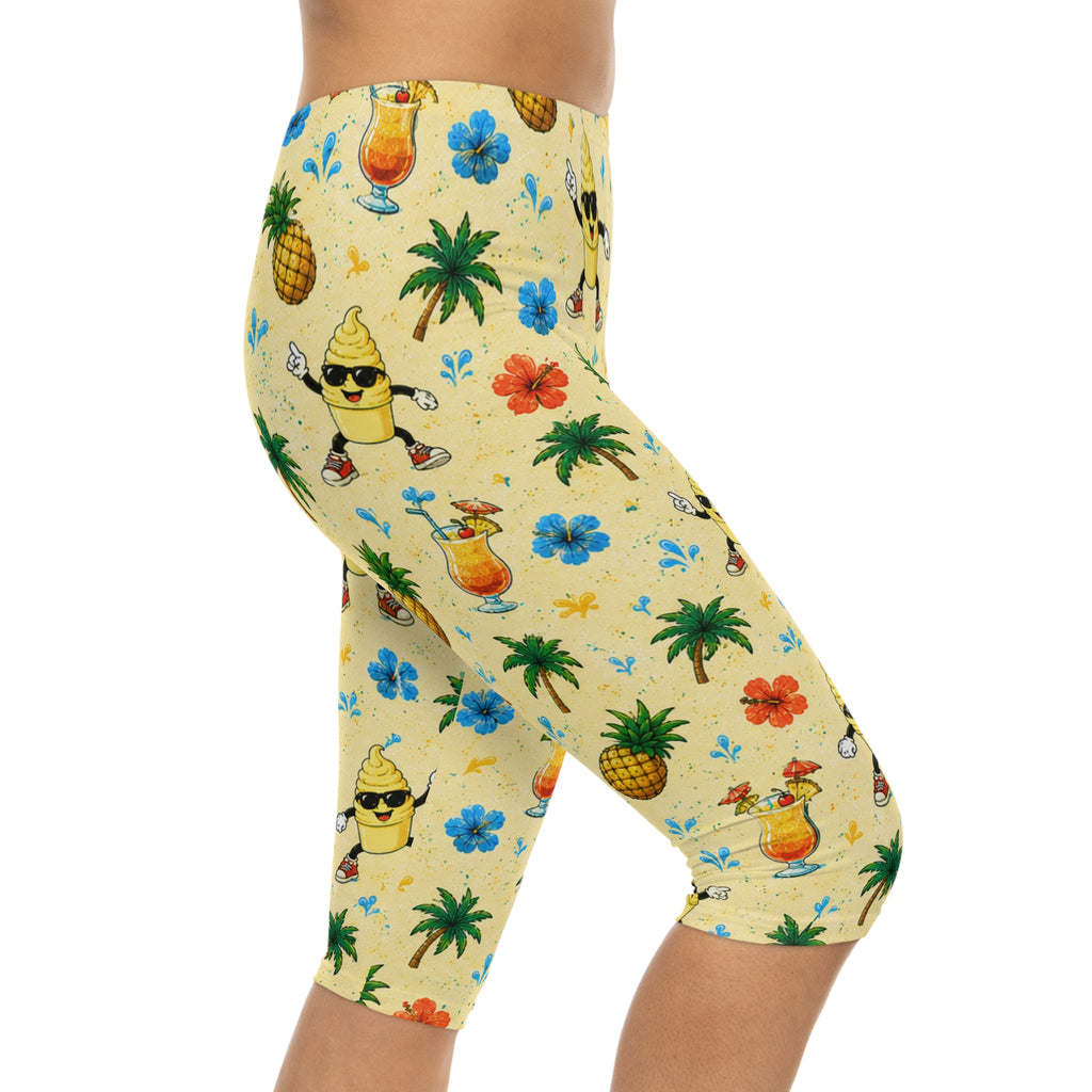 Disney Cruise-Inspired Tropical Capri Leggings | Pineapple, Tropical Drink & Island Print | Matching Family Vacation Bottoms