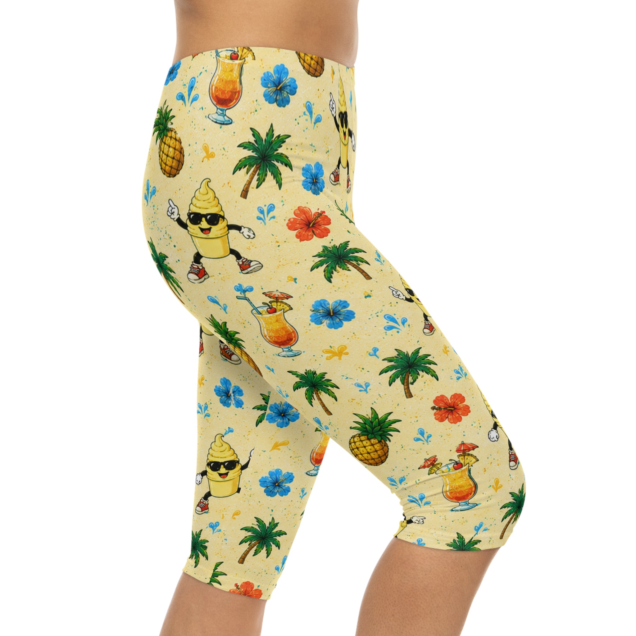 Disney Cruise-Inspired Tropical Capri Leggings | Pineapple, Tropical Drink & Island Print | Matching Family Vacation Bottoms