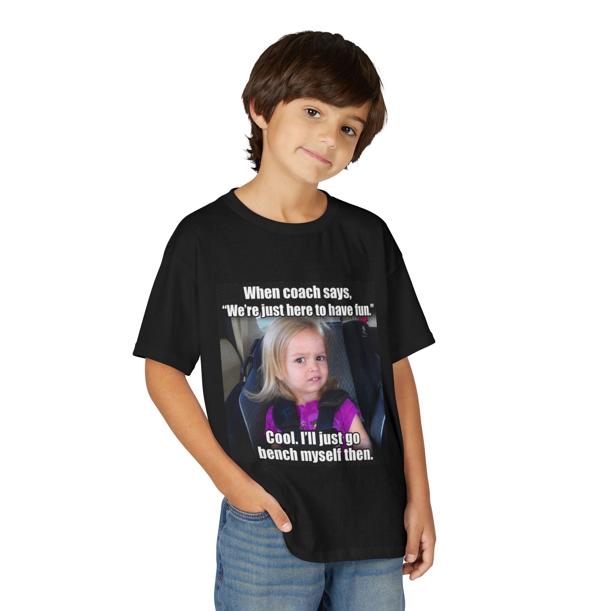 Youth T-Shirt — Funny Softball or Baseball Bench Meme "Cool. I'll just go bench myself then."