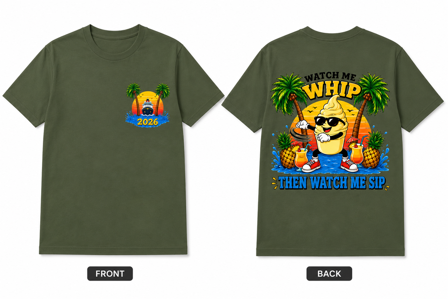 Watch Me Whip Then Watch Me Sip Disney Cruise Shirt | 2026 Family Cruise Shirt | Matching Cruise Shirts | Pineapple Vacation Tee | Cruise Squad Gift