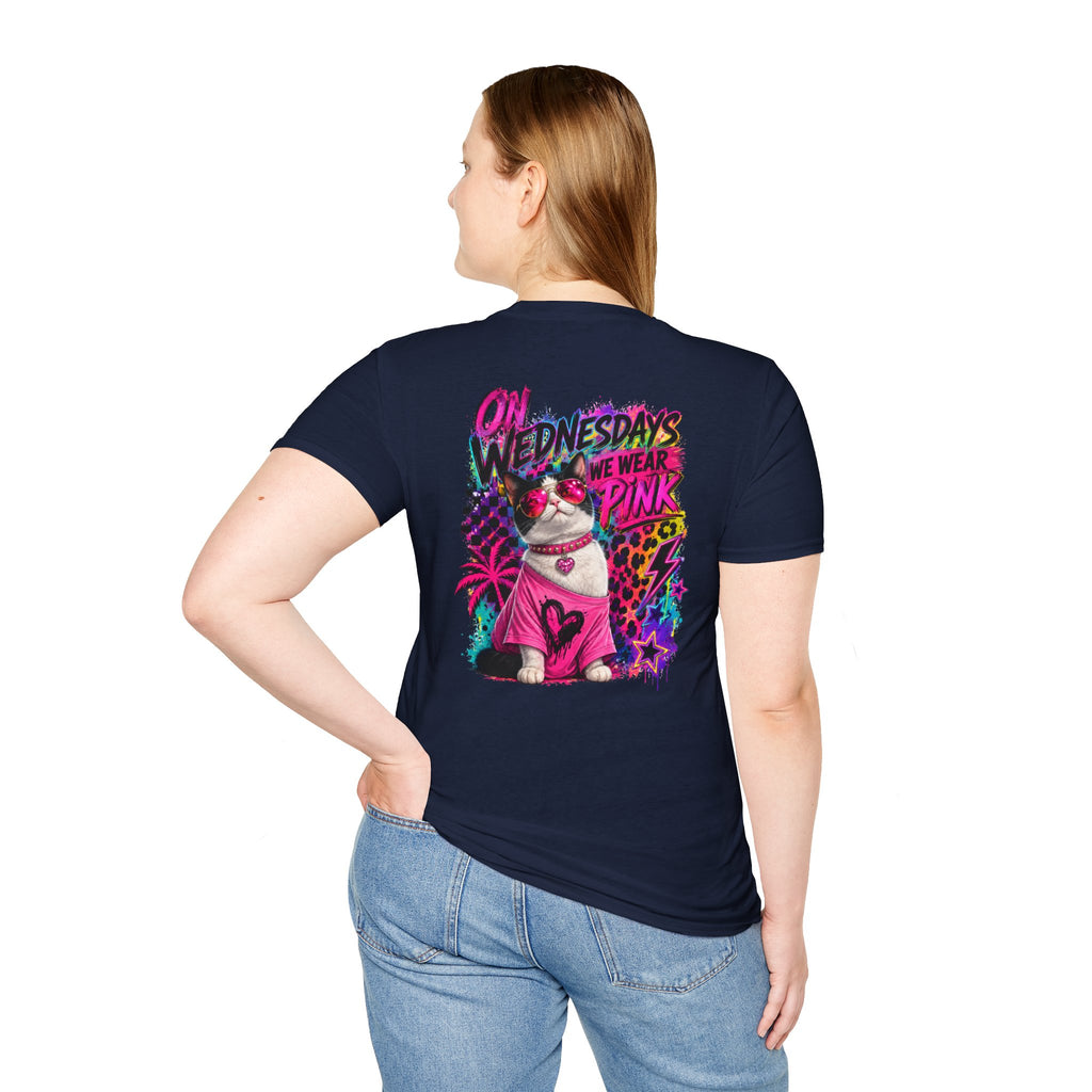 On Wednesdays We Wear Pink Cat Shirt | Retro Neon Leopard Print Tee
