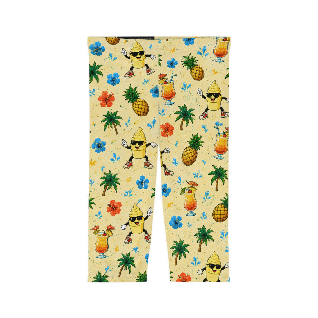 Disney Cruise-Inspired Tropical Capri Leggings | Pineapple, Tropical Drink & Island Print | Matching Family Vacation Bottoms