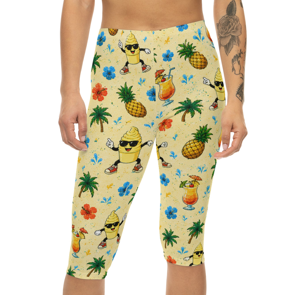 Disney Cruise-Inspired Tropical Capri Leggings | Pineapple, Tropical Drink & Island Print | Matching Family Vacation Bottoms