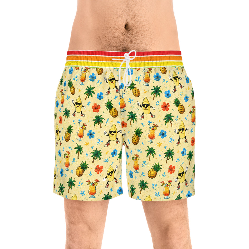 Disney Cruise-Inspired Tropical Swim Shorts | Pineapple, Tropical Drink & Island Print | Matching Family Vacation Swimwear