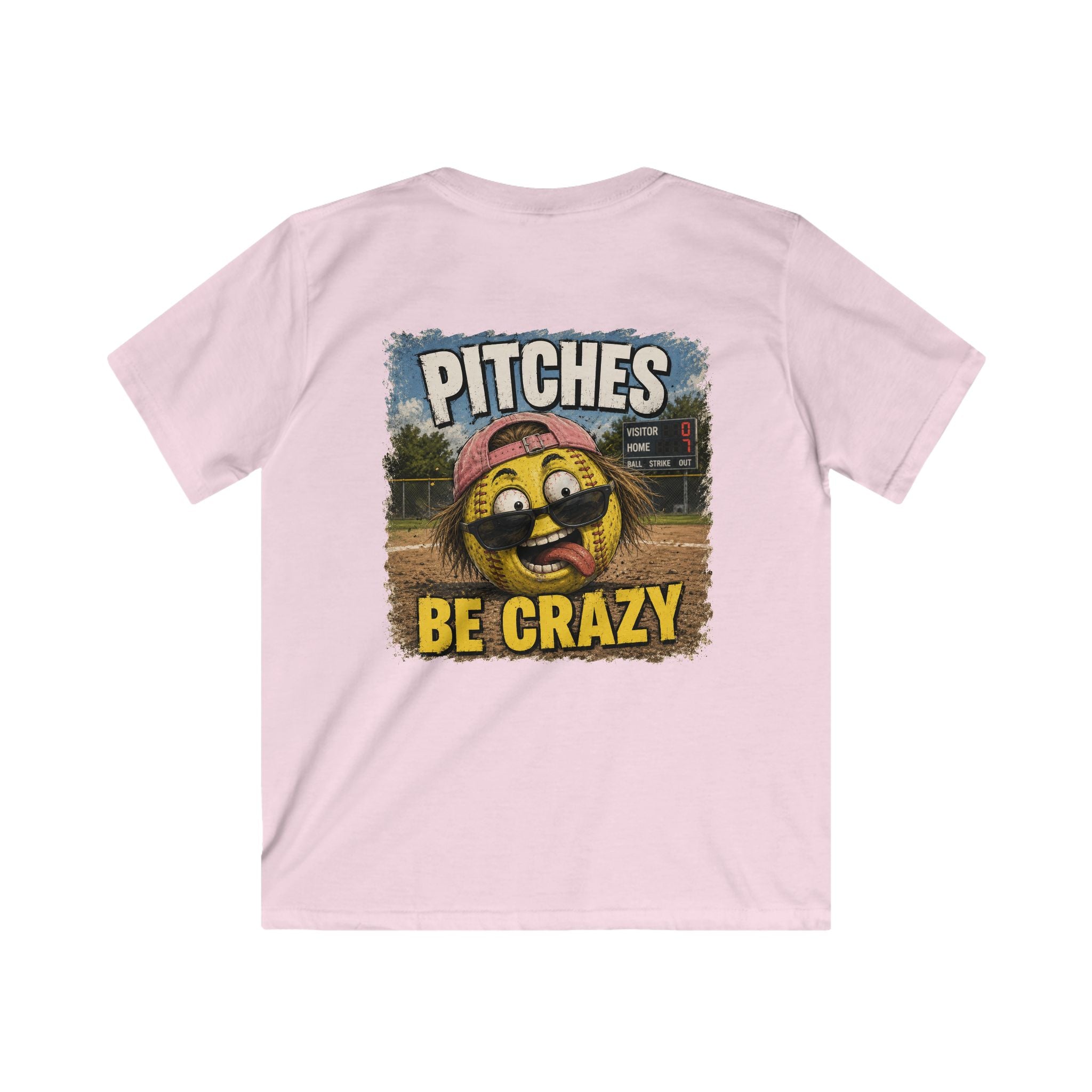 Kids T-Shirt - 'Pitches Be Crazy' Funny Softball Smile Emoji Tee