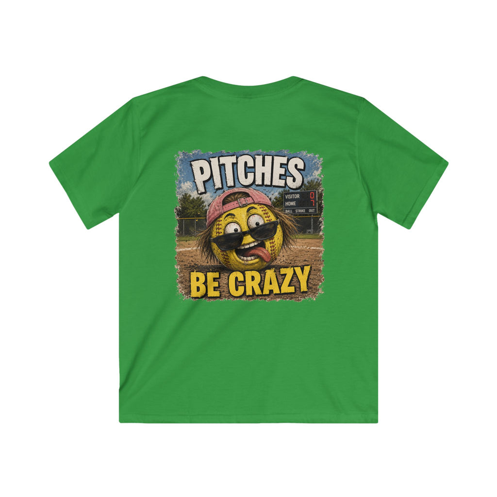 Kids T-Shirt - 'Pitches Be Crazy' Funny Softball Smile Emoji Tee