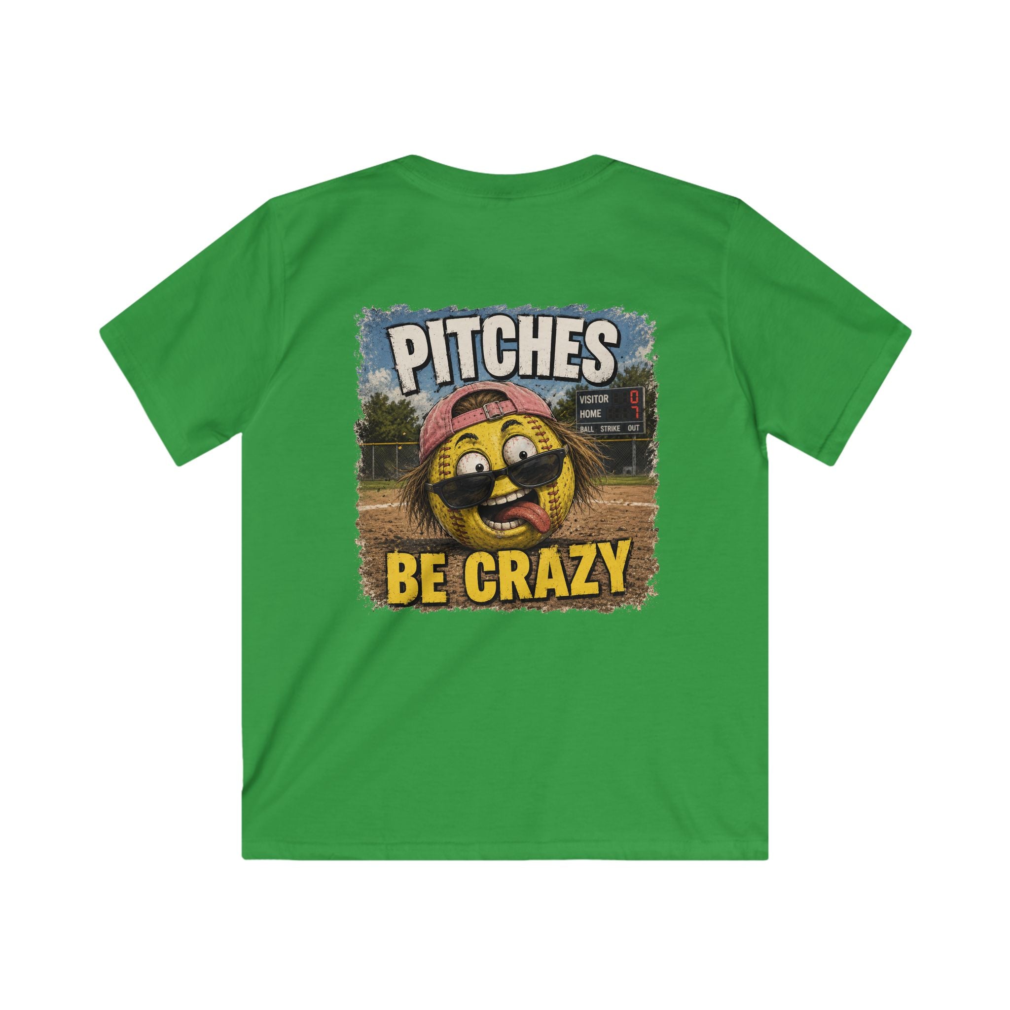 Kids T-Shirt - 'Pitches Be Crazy' Funny Softball Smile Emoji Tee