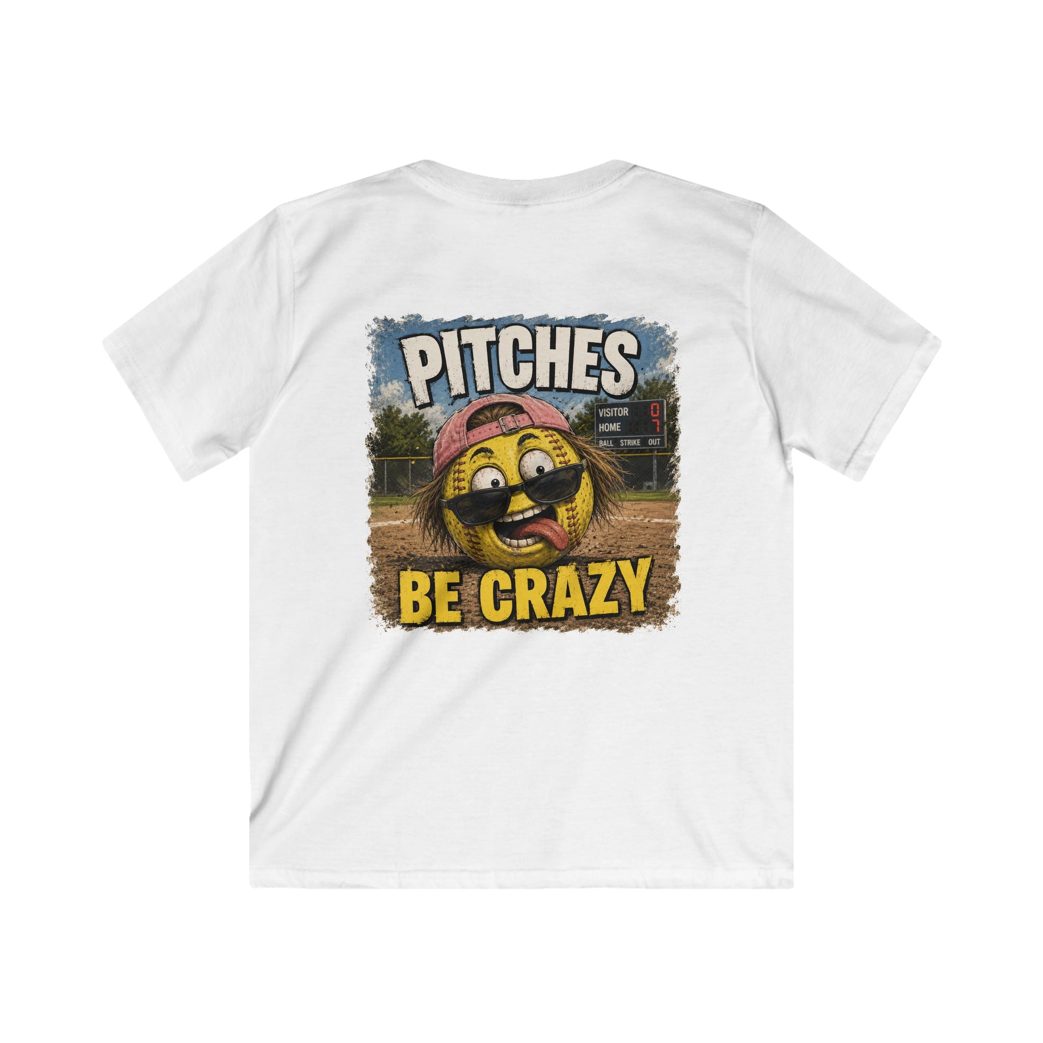Kids T-Shirt - 'Pitches Be Crazy' Funny Softball Smile Emoji Tee